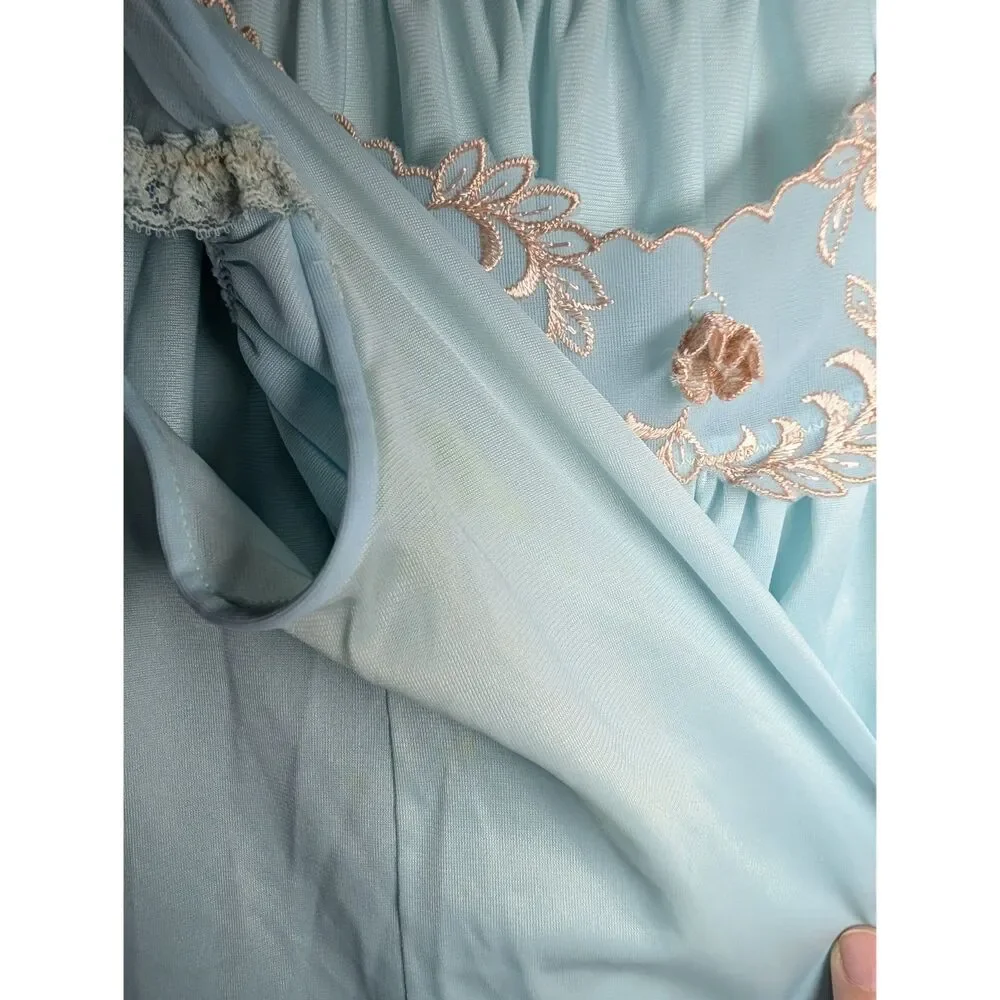 Vintage Pinehurst Blue Peignoir Set w/ Embroidered Lace Trim Med Robe Nightgown